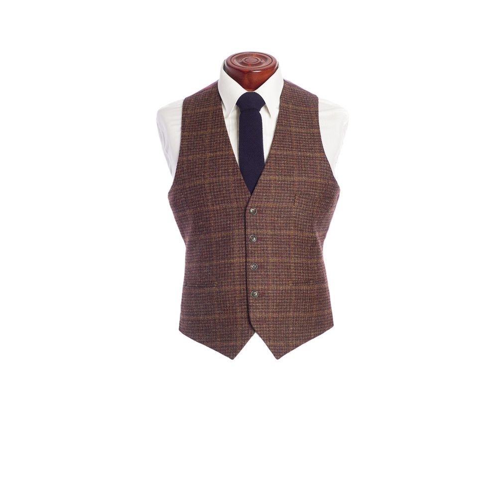 Country Tweed Dress Waistcoat Vest Green with Red Blue Brown Check