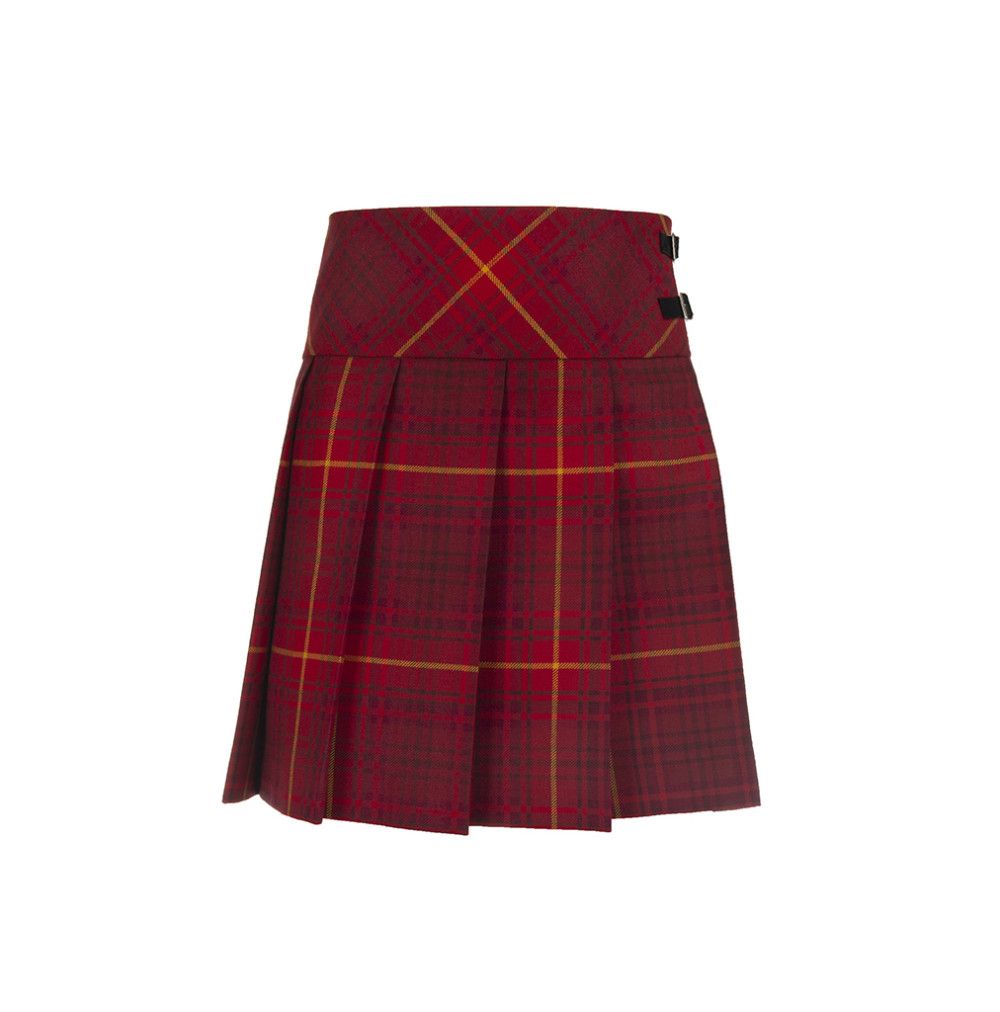 Hipster Pleated Skirt with Buckles in Kinloch Anderson Rowanberry Tartan - Mini Length