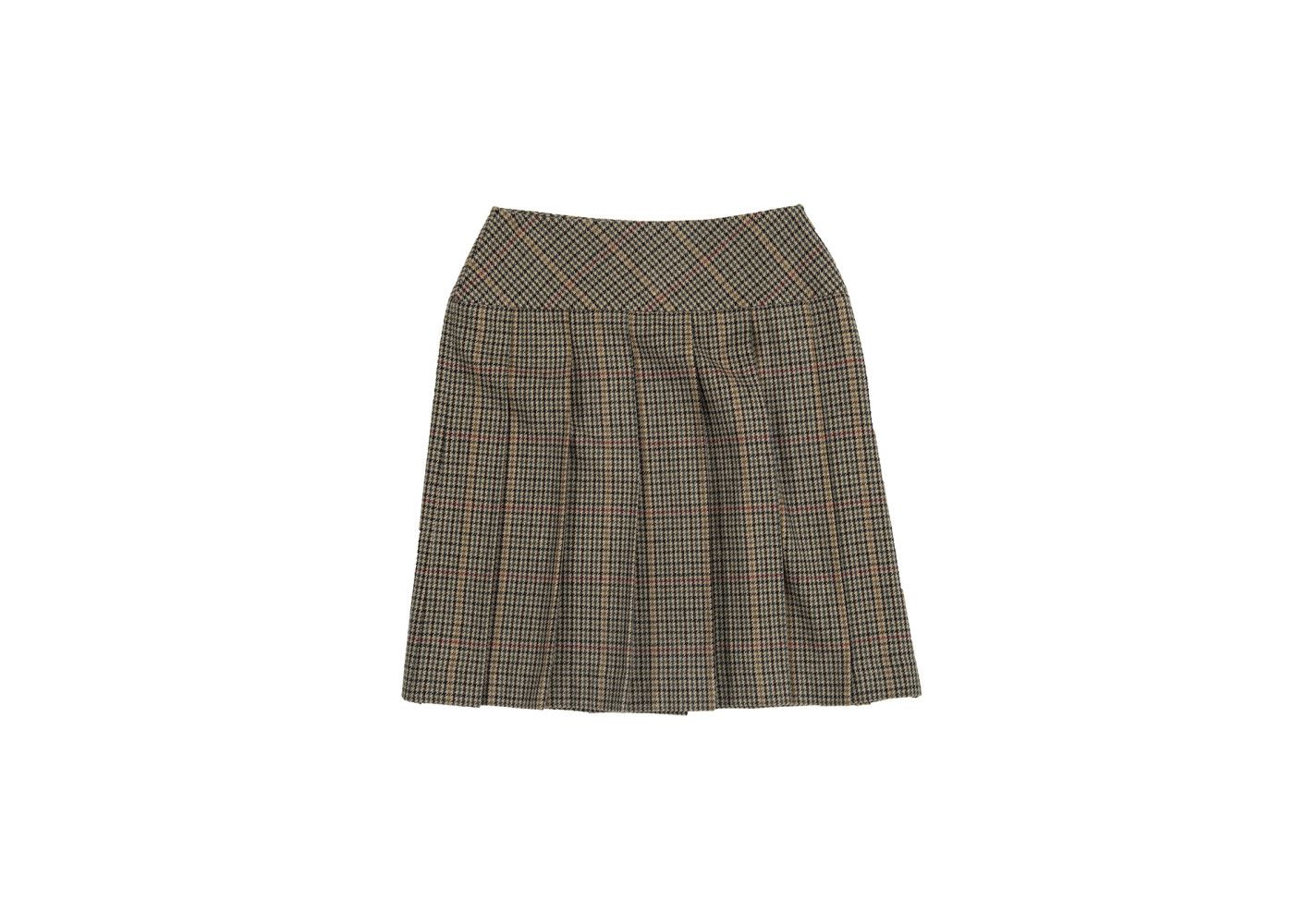Hipster Pleated Skirt in Green Yellow Red Check Tweed - Mini Length