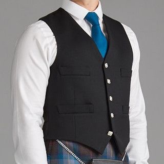 Day Argyll Waistcoat in Black Barathea with 5 Celtic Buttons