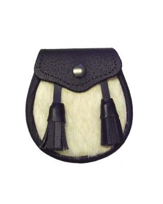 Boys Bovine or pony hair Semi Dress Sporran with leather flap and 2 leather tassels