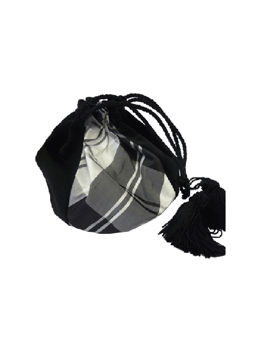 Silk and Velvet Evening Bag in Black and White Erskine Tartan Silk