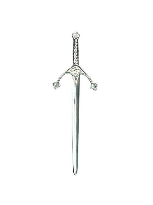 Hallmarked Sterling Silver Broad Sword Kilt Pin, curved cross guard