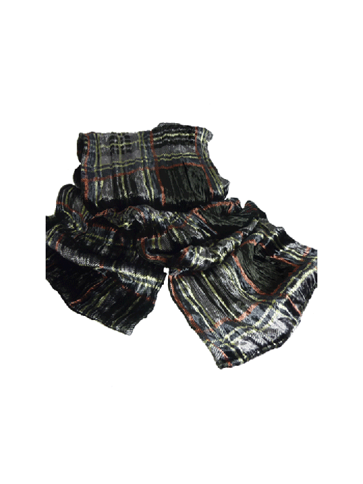 Twisted Tartan Scarf in Black and Red Silk Velvet
