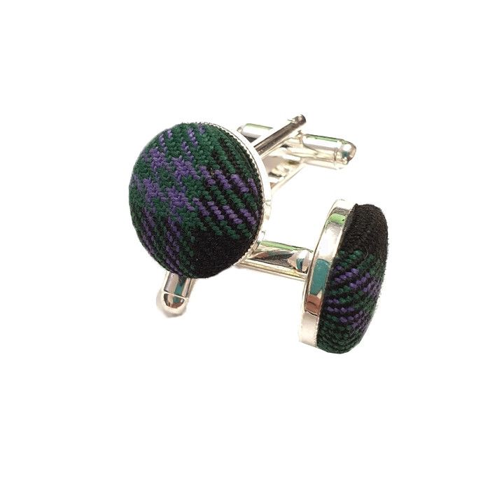 Scottish Rugby Tartan and Sterling silver plated cufflinks