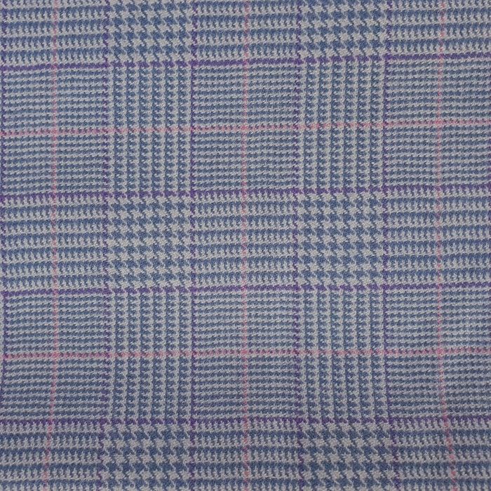 LIGHTWEIGHT BLUE PURPLE AND PINK CHECK 100% WOOL CLOTH