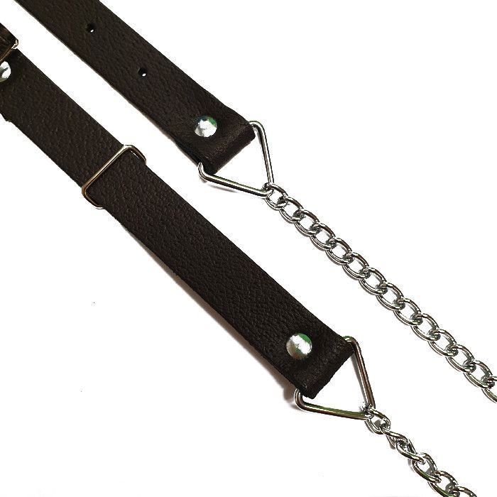 Chrome Sporran Chain Strap - Curb Link in Black Leather