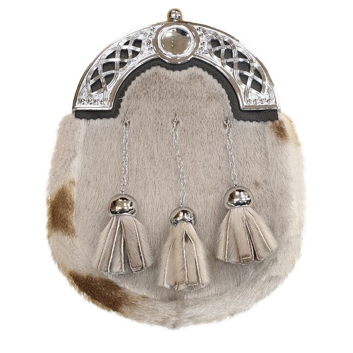 Sealskin Dress Sporran with Open Celtic Cantle in a Chrome Finish