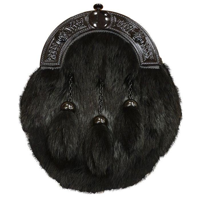 Black Rabbit Fur Dress Sporran with Dark Smoky Finish Cantle 