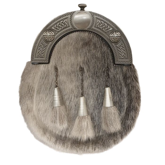 Sealskin Dress Sporran with 3 Cone Capped Tassels in Antique Finish