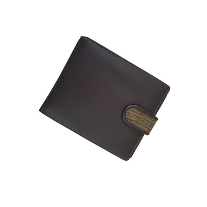 Brown Leather Wallet with Tweed Tab