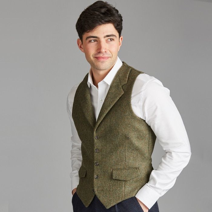 The Kinloch Anderson Anderson Lapel Green Tweed Waistcoat