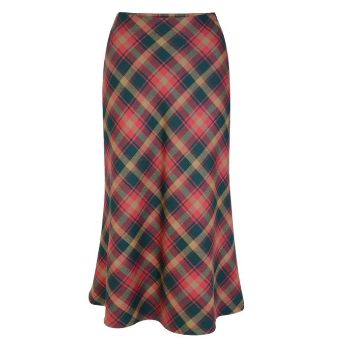 Bias Cut Wool Skirt in Maple Tartan