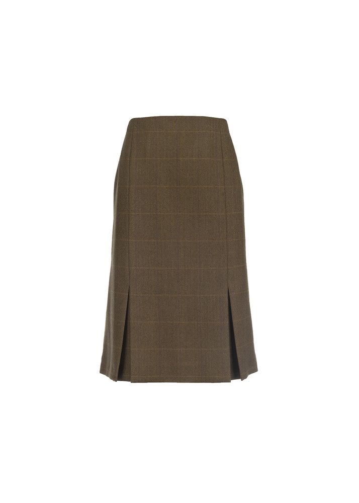 Fitted Skirt with Two Kick Pleats in Lightweight Brown Tweed