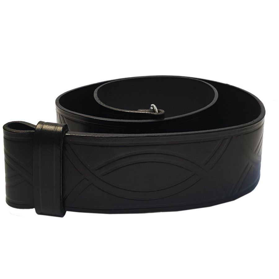Hand Tooled Celtic Design Black Leather Belt