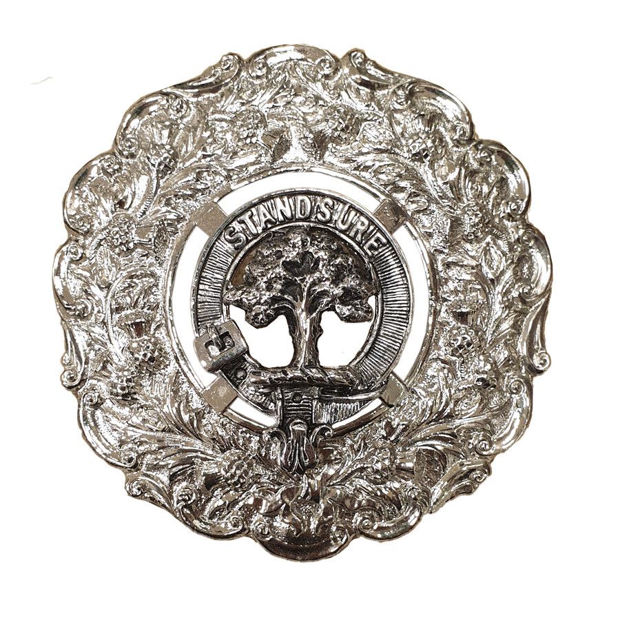Clan Crest Fly Plaid Brooch in Pewter Finish