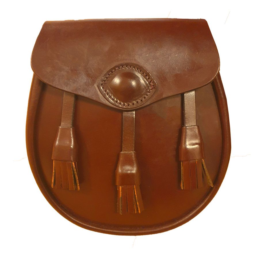 Bridle Leather Day Sporran - with 3 Tassels in Conker