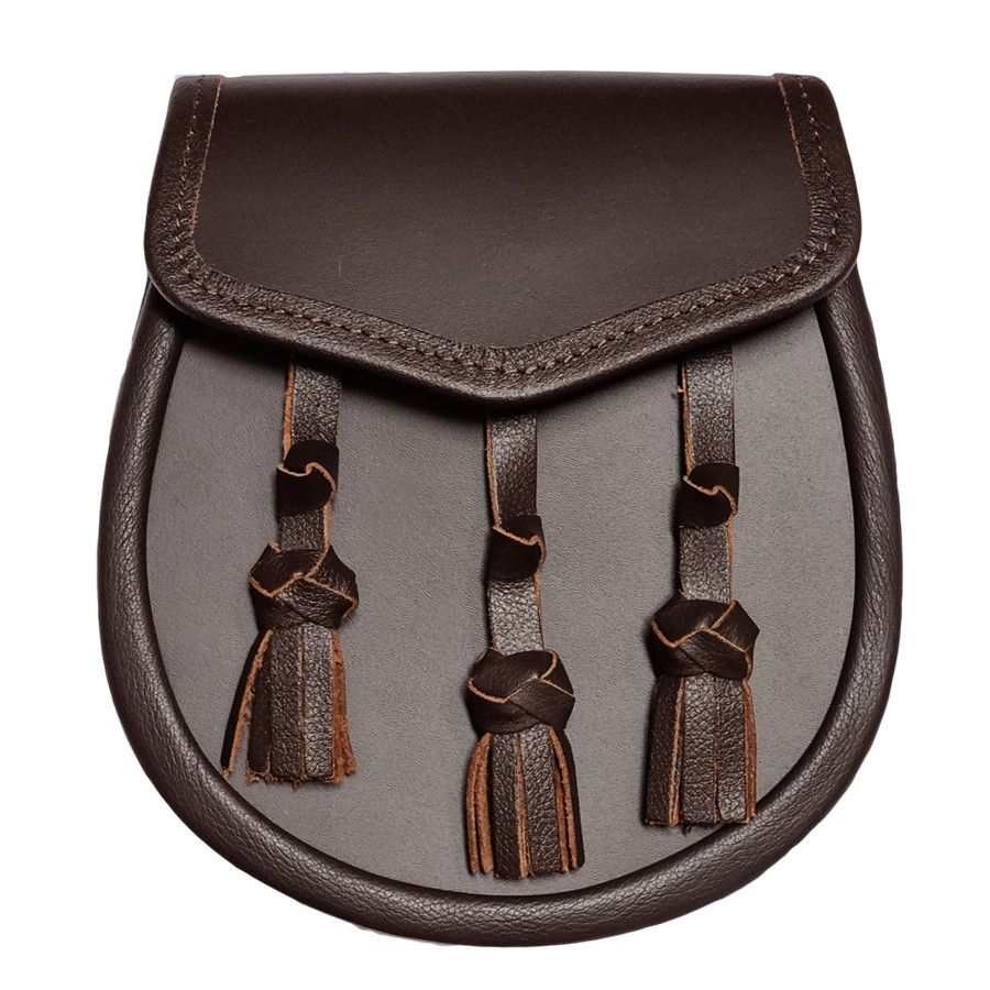 Leather Day Wear Sporran, with Three Hand Knotted Tassels in Brown