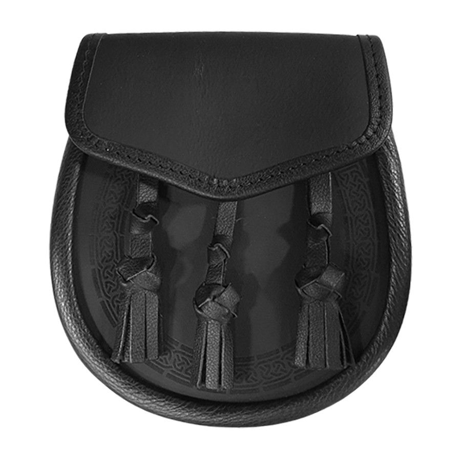 Leather Day Sporran, with Laser Etched Celtic Design on Pouch in Black
