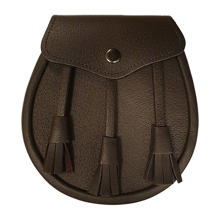 Brown Leather Day Sporran with three leather tassels