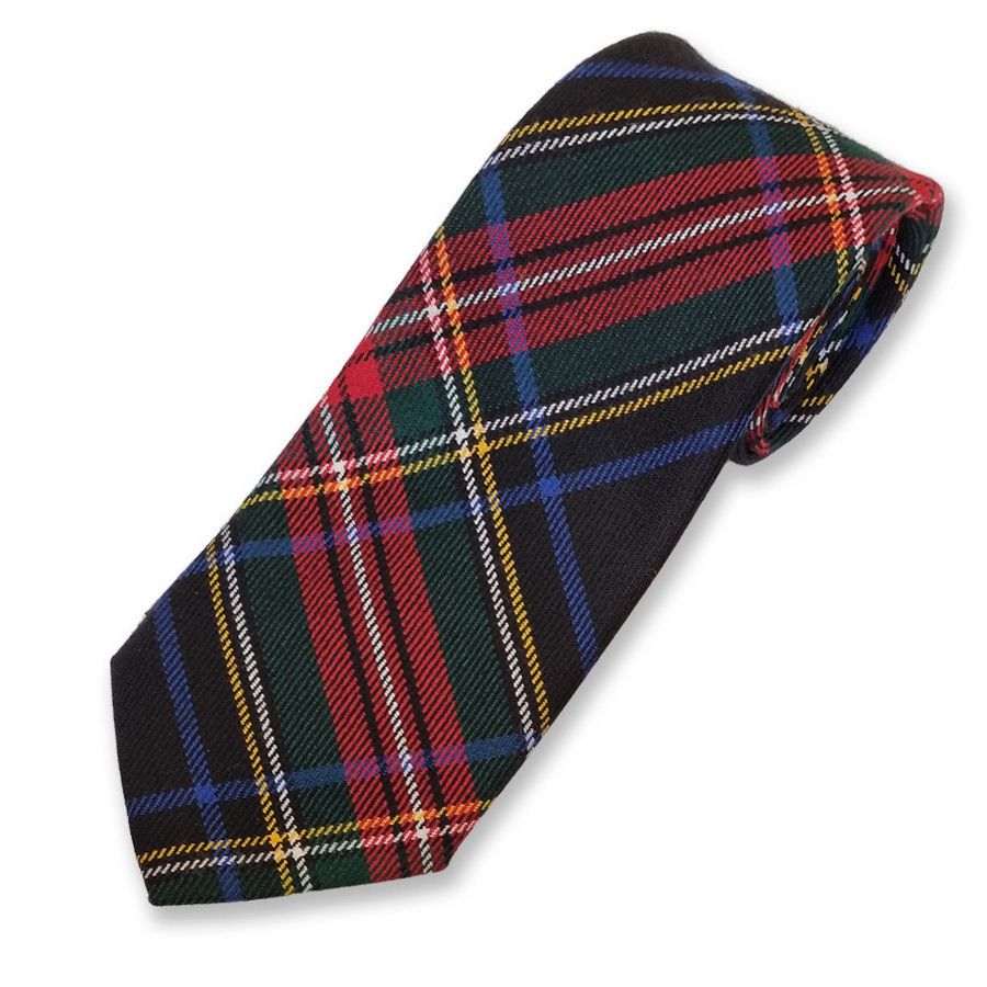 Stewart Black Tartan Tie in Pure New Wool