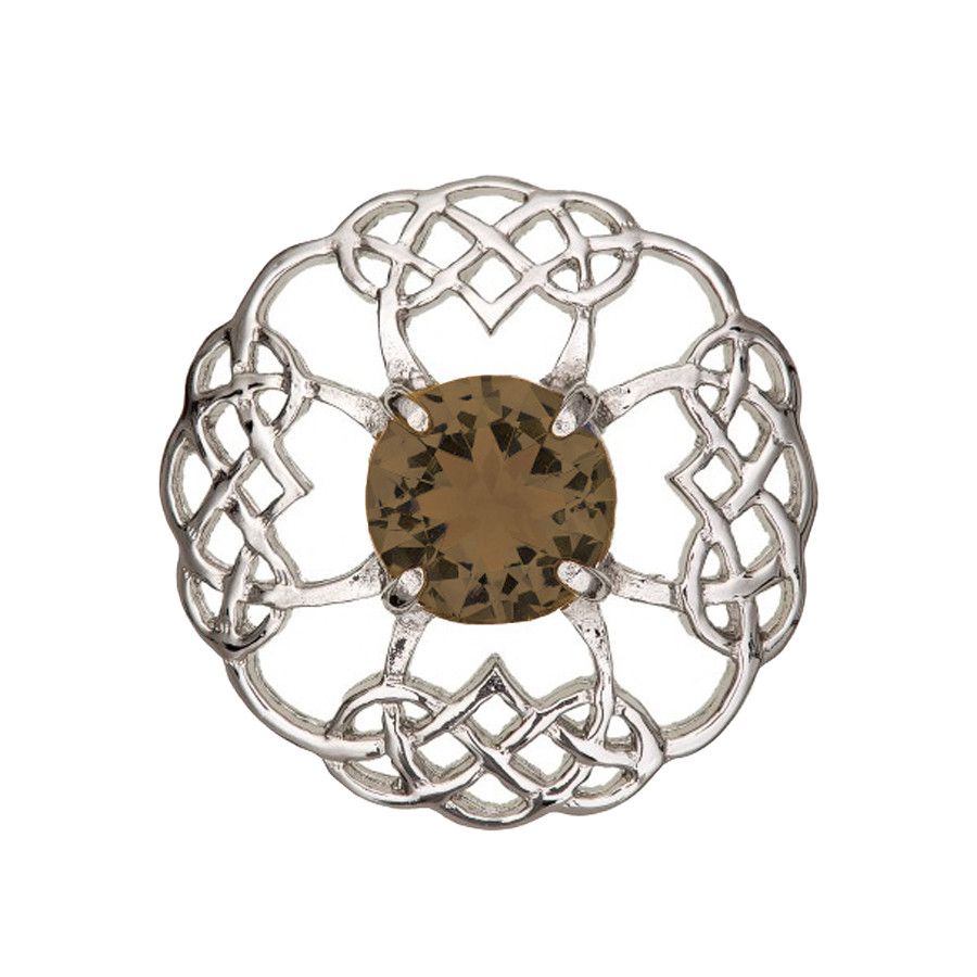 Celtic Brooch with Citrine Coloured Stone in Pewter