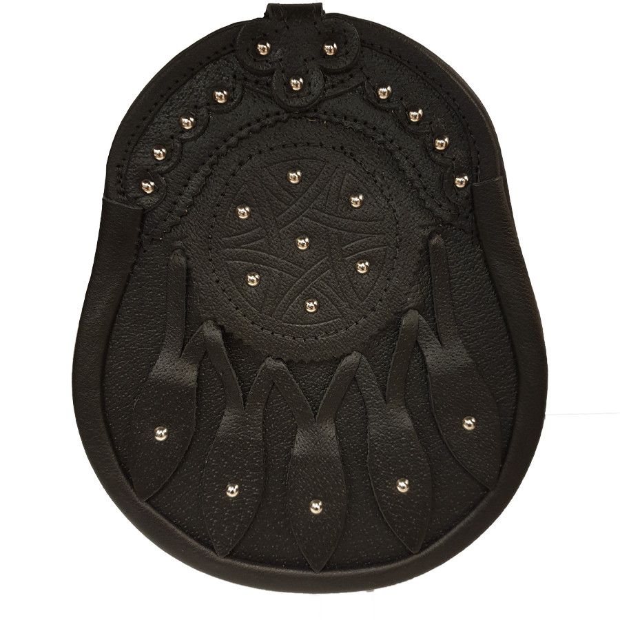Leather Day Sporran with Studded Targe in Black