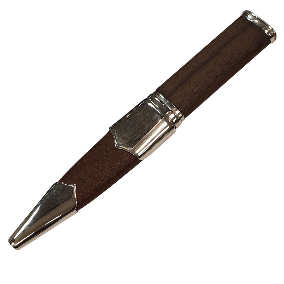  Brown Rosewood Handle and Leather Bound Sgian Dubh with Sterling Silver Mounts and Plain Top