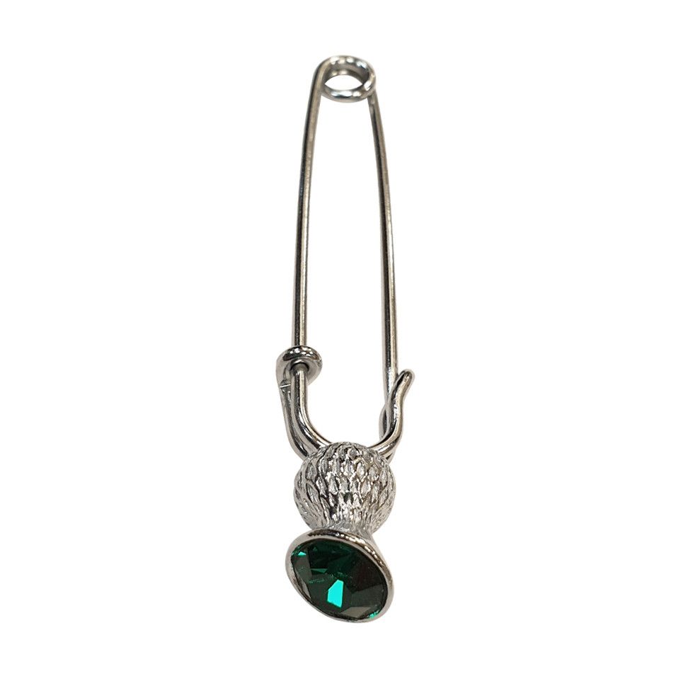 Thistle Kilt Pin with Emerald Effect Stone in Antique Pewter Finish