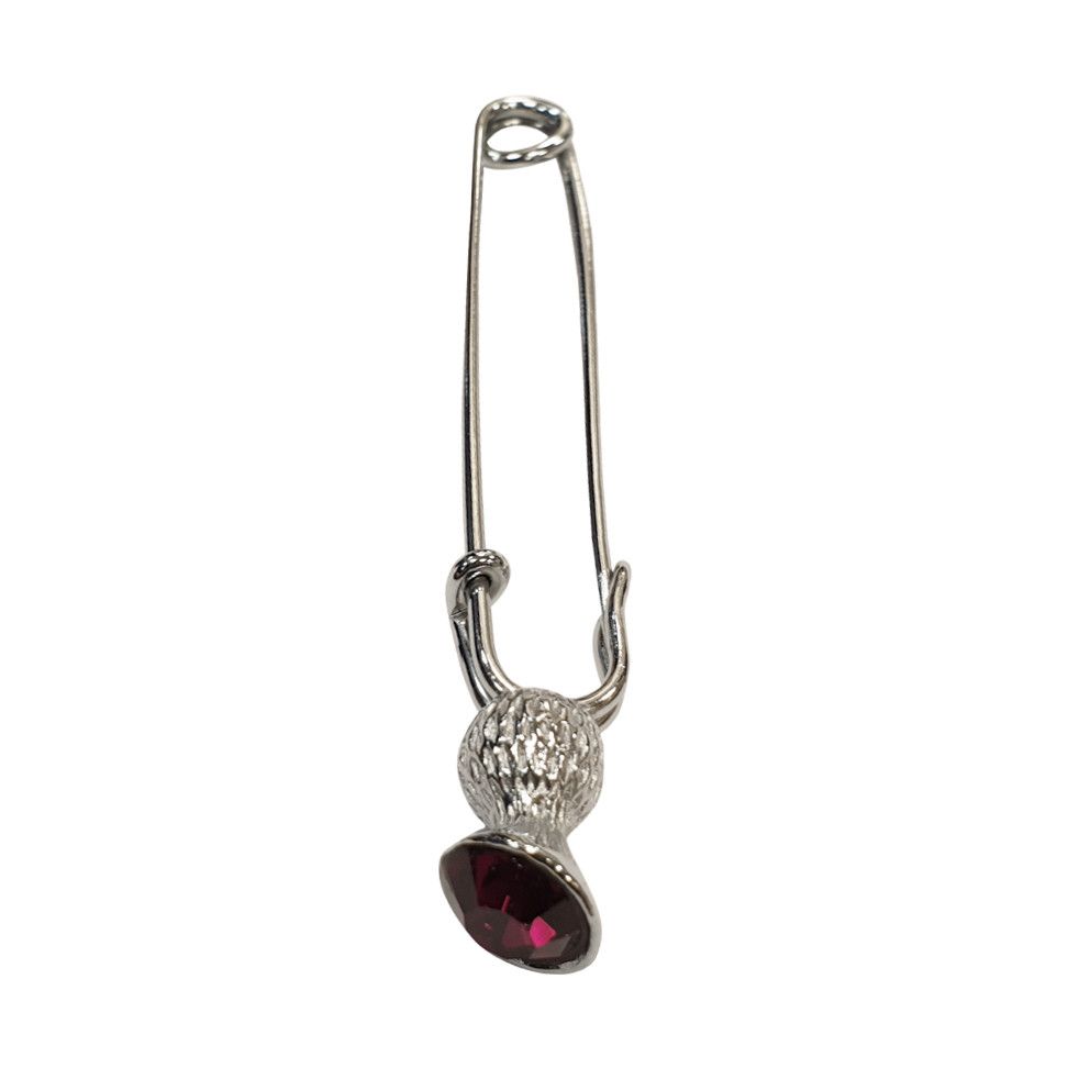 Thistle Kilt Pin with Ruby Effect Stone in Antique Pewter Finish