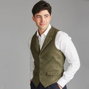The Anderson Lapel Tweed Waistcoat - Green Tweed