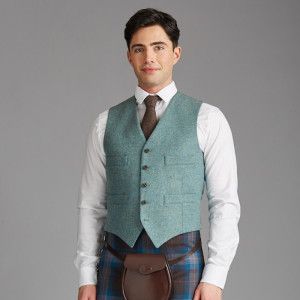 Blue Lovat Tweed Day Waistcoat - 5 Staghorn Buttons