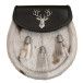 Sealskin Semi Dress Sporran with Stag on Black Leather with 3 Celtic Chain Tassels