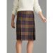 Fitted wool tartan skirt with two front pleats and one at back