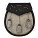 Pony Skin Semi Dress Sporran with Celtic Black Leather Flap and 3 Chrome Tassels