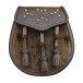 Seal Skin Semi Dress Sporran with Celtic Brown Leather Flap and 3 Knotted Tassels