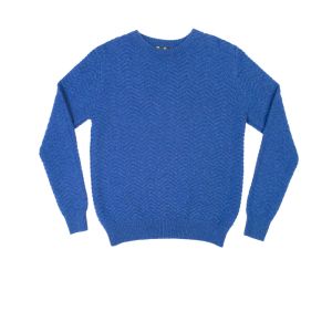 Lambswool Herringbone Crew Neck Jumper - Navy Blue