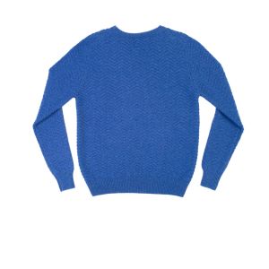 Lambswool Herringbone Crew Neck Jumper - Navy Blue