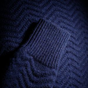 Lambswool Herringbone Crew Neck Jumper - Navy Blue