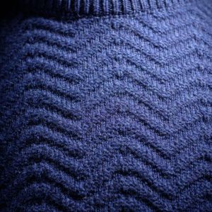 Lambswool Herringbone Crew Neck Jumper - Navy Blue
