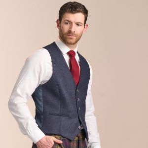 The Kinloch Tweed Waistcoat in Midnight Ocean