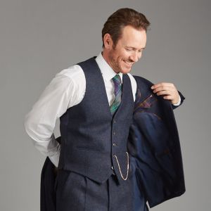 The Kinloch Tweed Waistcoat in Midnight Ocean