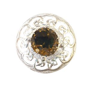Celtic Design Brooch with Smoky Quartz Stone in Sterling Silver