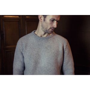 Lambswool Herringbone Crew Neck Jumper - Navy Blue