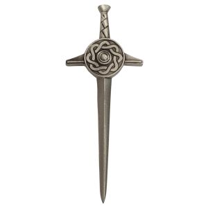 Antique Pewter Effect Targe Sword Kilt Pin