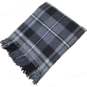 Lambswool throw blanket in Macrae Hunting Grey Tartan