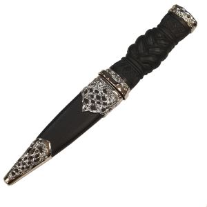 Plaited Effect Handle with Polished Pewter Lattice Design and Plain Top