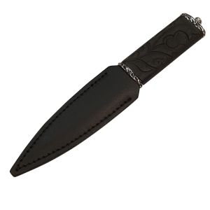 Thistle Carved Handle Sgian Dubh with Leather Scabbard