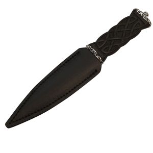 Celtic Carved design handle Sgian Dubh with Leather Scabbard