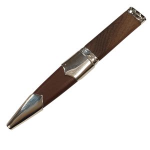 Brown Rosewood Handle and Leather Bound Sgian Dubh with Sterling Silver Mounts and Smoky Quartz Stone